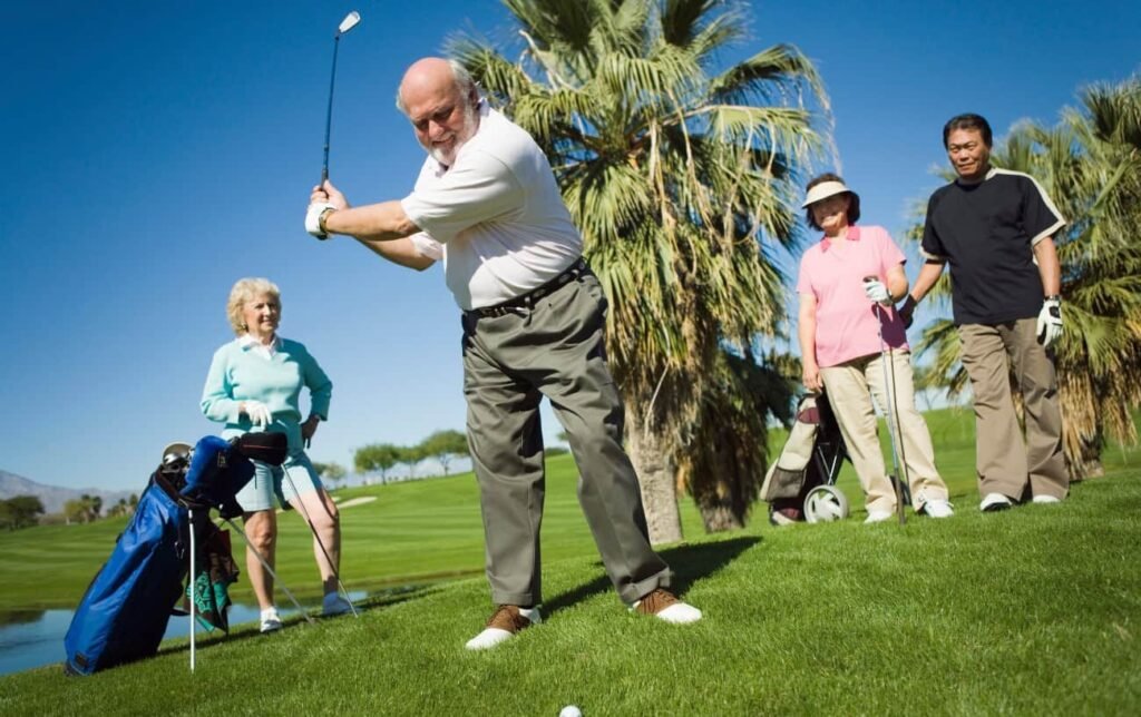 seniors playing golf showing the concept of golf instructions for seniors 